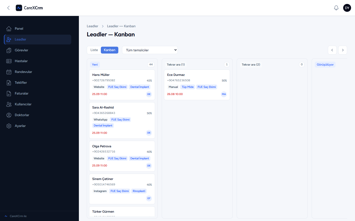 Lead Kanban: her başvuru bir kart, her sütun bir aşama.